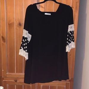 Black tunic with lace and polka dot sleeves